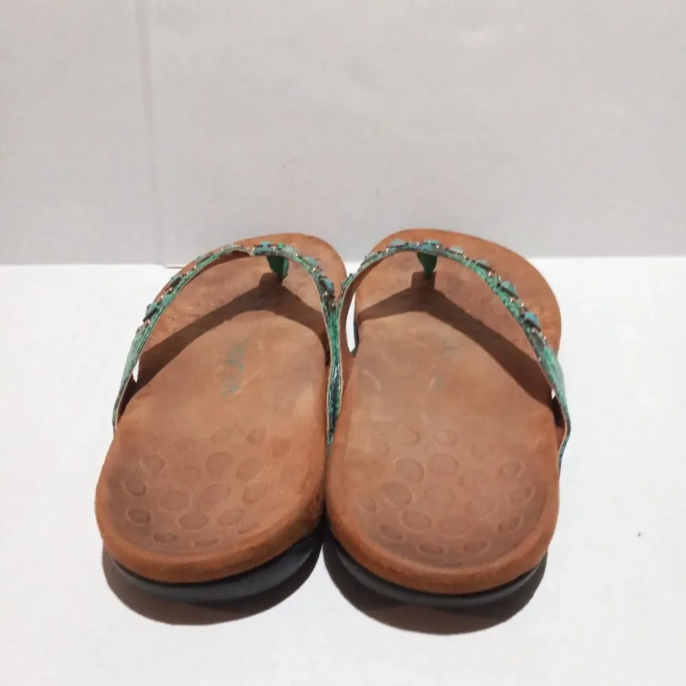 Vionic Floriana Thong Sandal-Size 8W-Faux Snakeskin-Beaded-Arch Support-Comfort